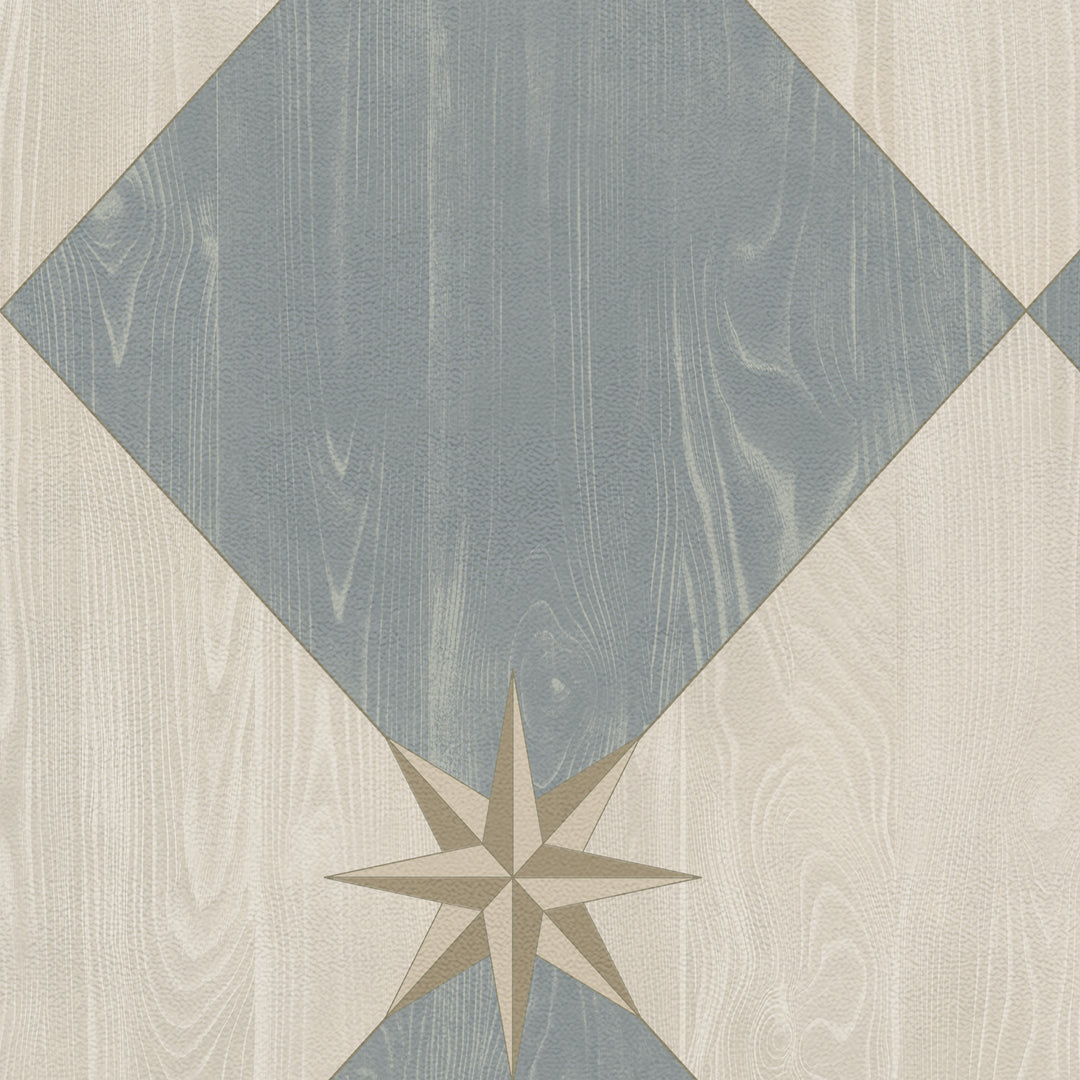 Vintage Vinyl Floorcloth Rug (Williamsburg – Compass Diamond – Garden Fountain)