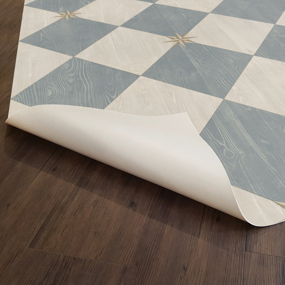 Vintage Vinyl Floorcloth Rug (Williamsburg – Compass Diamond – Garden Fountain)