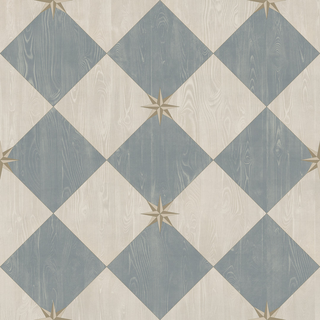 Vintage Vinyl Floorcloth Rug (Williamsburg – Compass Diamond – Garden Fountain)