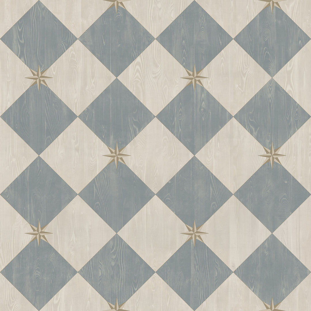 Vintage Vinyl Floorcloth Rug (Williamsburg – Compass Diamond – Garden Fountain)