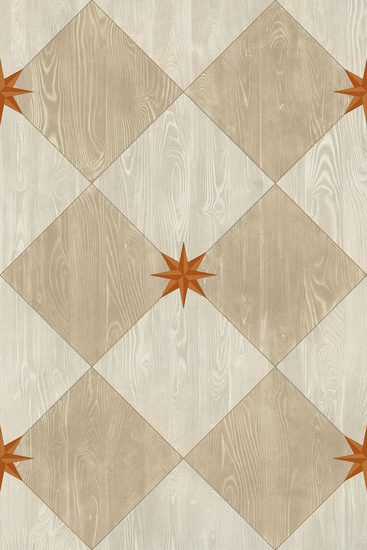Vintage Vinyl Floorcloth Rug (Williamsburg – Compass Diamond – Gala at the Garden)