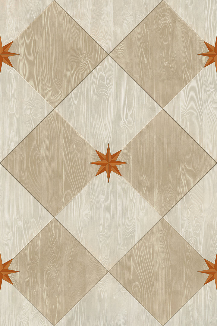 Vintage Vinyl Floorcloth Rug (Williamsburg – Compass Diamond – Gala at the Garden)