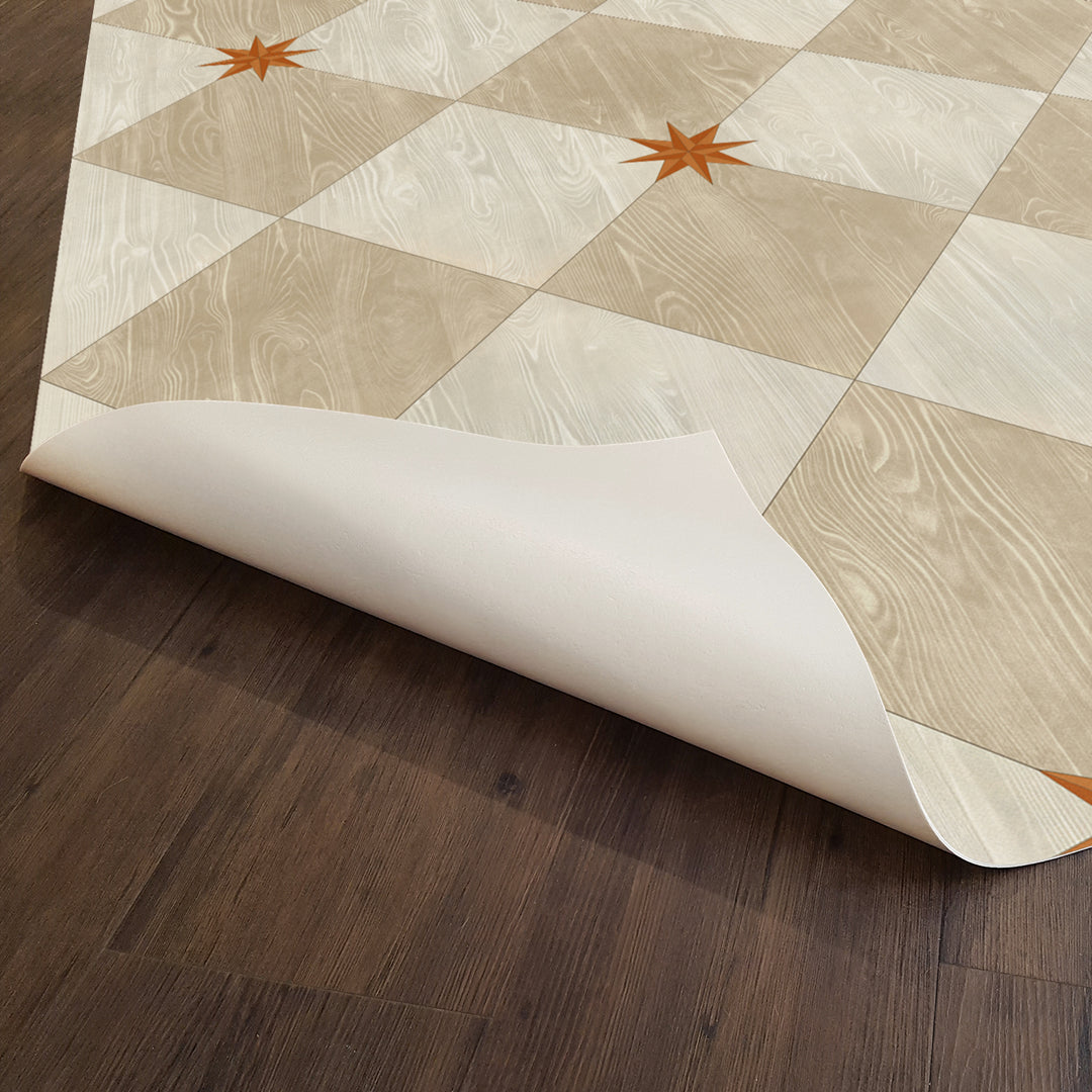 Vintage Vinyl Floorcloth Rug (Williamsburg – Compass Diamond – Gala at the Garden)
