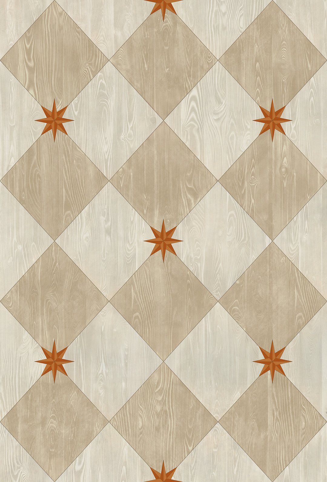 Vintage Vinyl Floorcloth Rug (Williamsburg – Compass Diamond – Gala at the Garden)