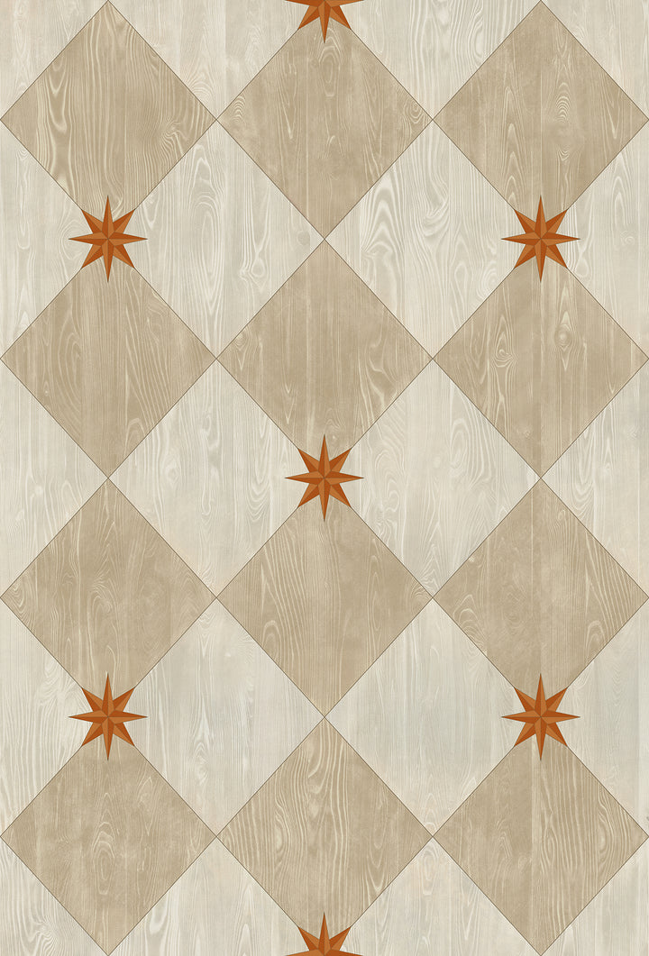 Vintage Vinyl Floorcloth Rug (Williamsburg – Compass Diamond – Gala at the Garden)