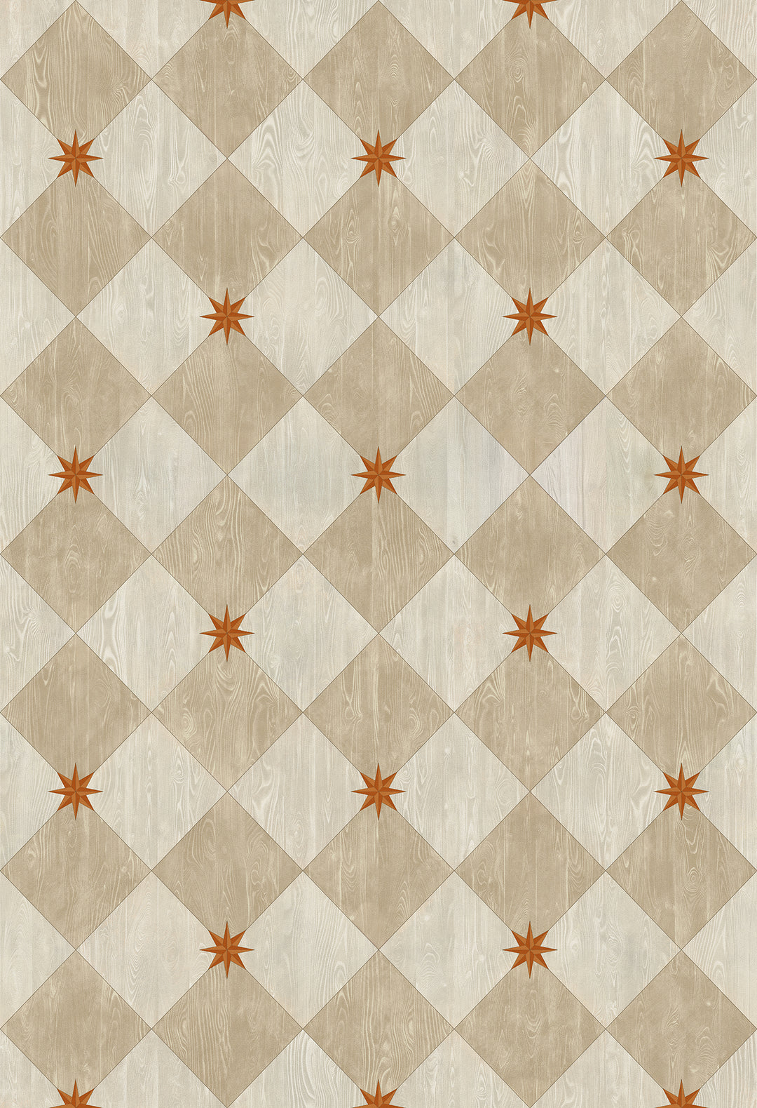Vintage Vinyl Floorcloth Rug (Williamsburg – Compass Diamond – Gala at the Garden)