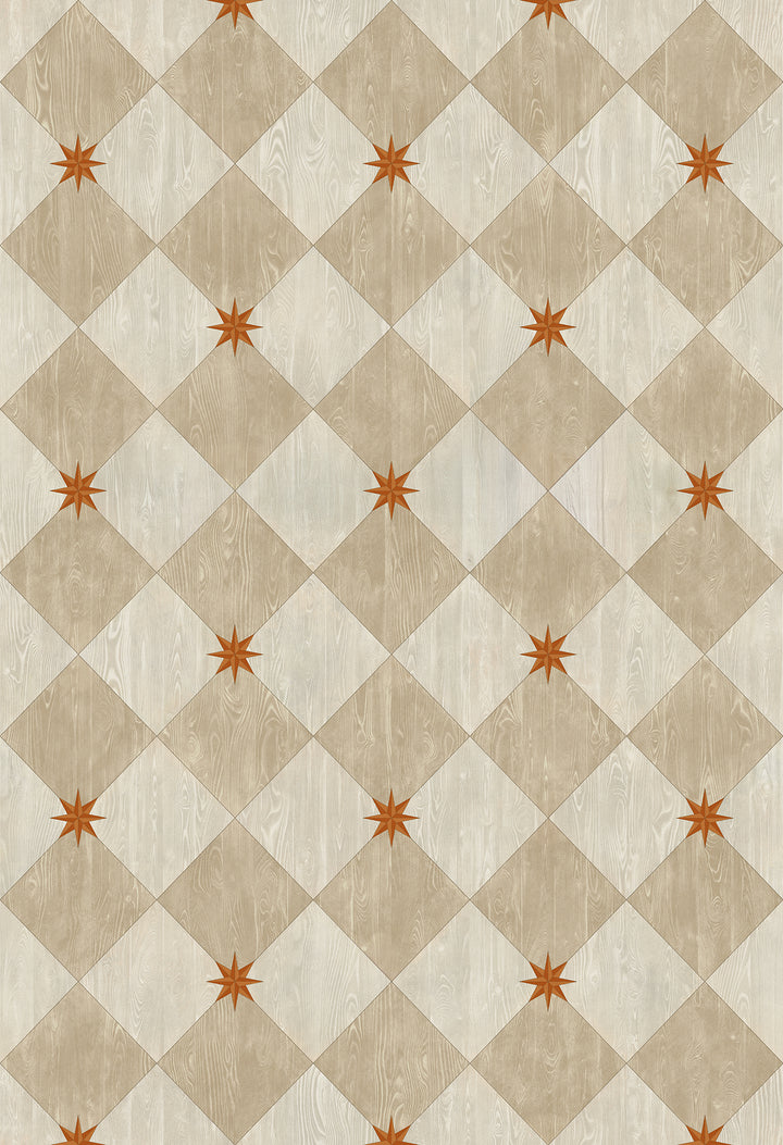 Vintage Vinyl Floorcloth Rug (Williamsburg – Compass Diamond – Gala at the Garden)