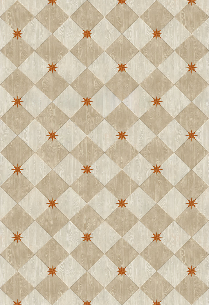 Vintage Vinyl Floorcloth Rug (Williamsburg – Compass Diamond – Gala at the Garden)