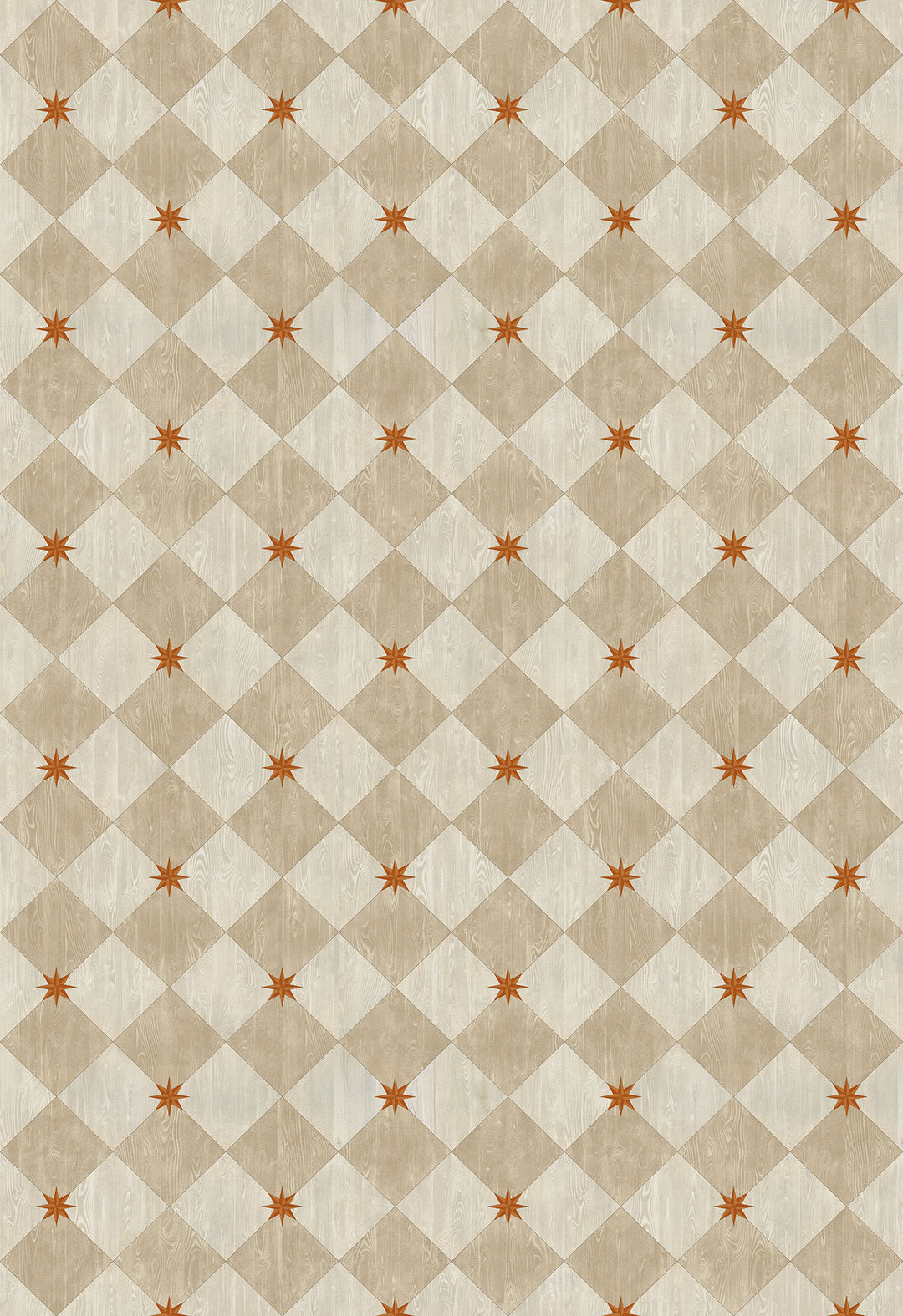 Vintage Vinyl Floorcloth Rug (Williamsburg – Compass Diamond – Gala at the Garden)