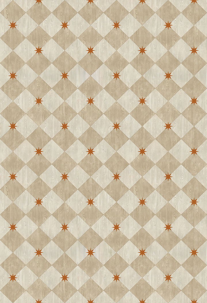 Vintage Vinyl Floorcloth Rug (Williamsburg – Compass Diamond – Gala at the Garden)