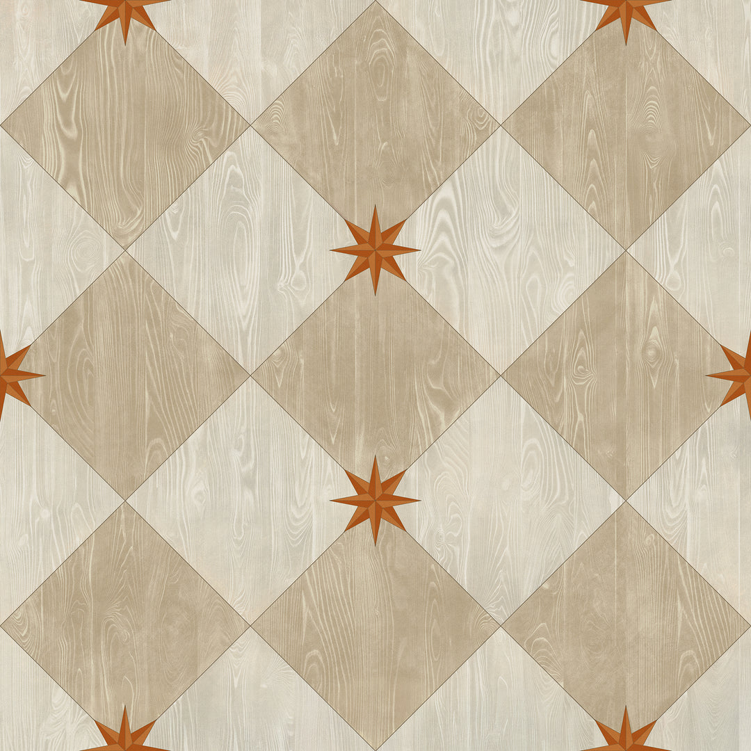 Vintage Vinyl Floorcloth Rug (Williamsburg – Compass Diamond – Gala at the Garden)