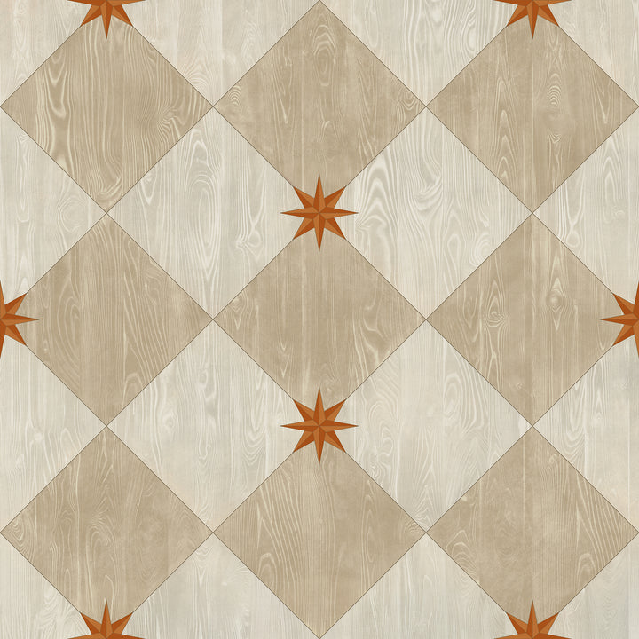 Vintage Vinyl Floorcloth Rug (Williamsburg – Compass Diamond – Gala at the Garden)