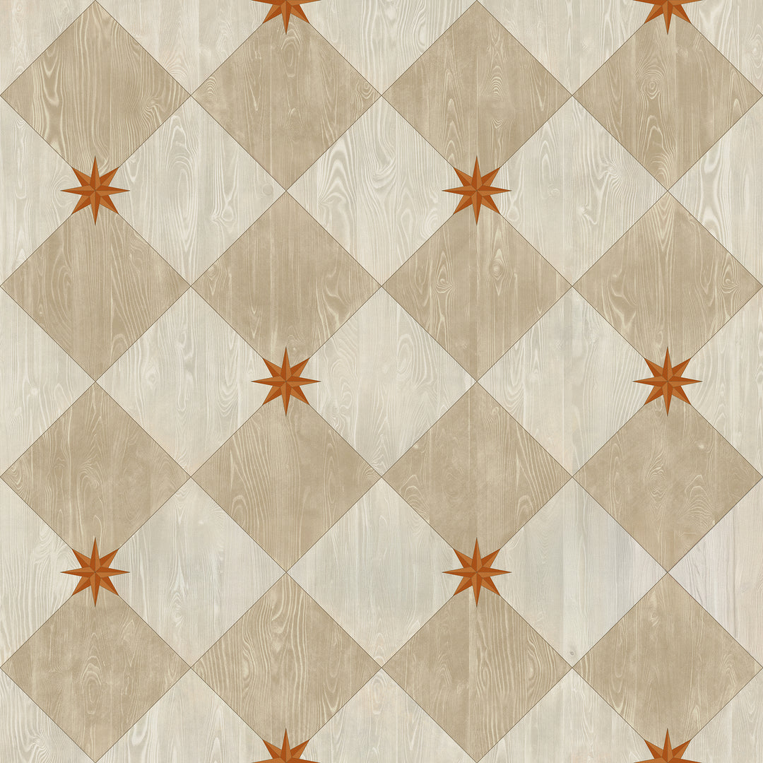 Vintage Vinyl Floorcloth Rug (Williamsburg – Compass Diamond – Gala at the Garden)