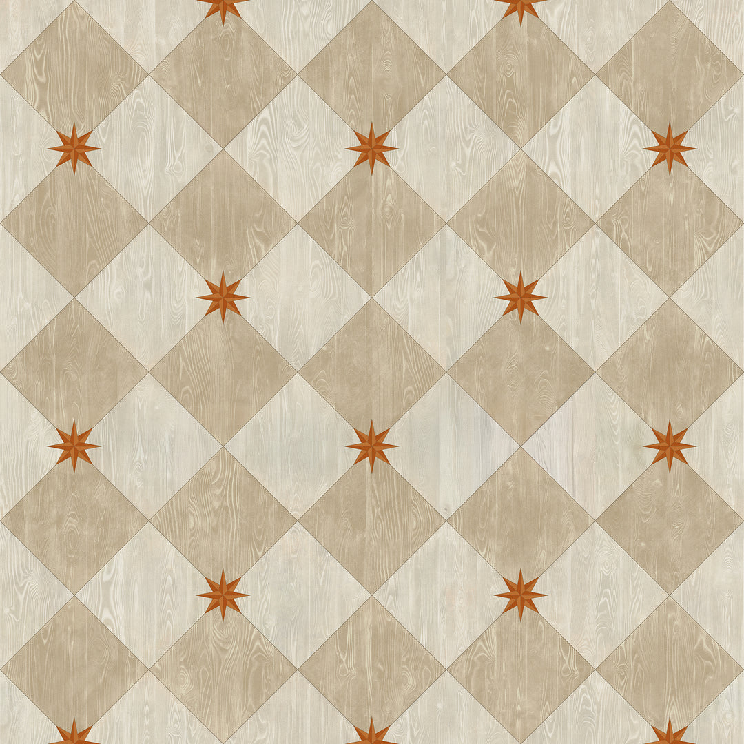 Vintage Vinyl Floorcloth Rug (Williamsburg – Compass Diamond – Gala at the Garden)