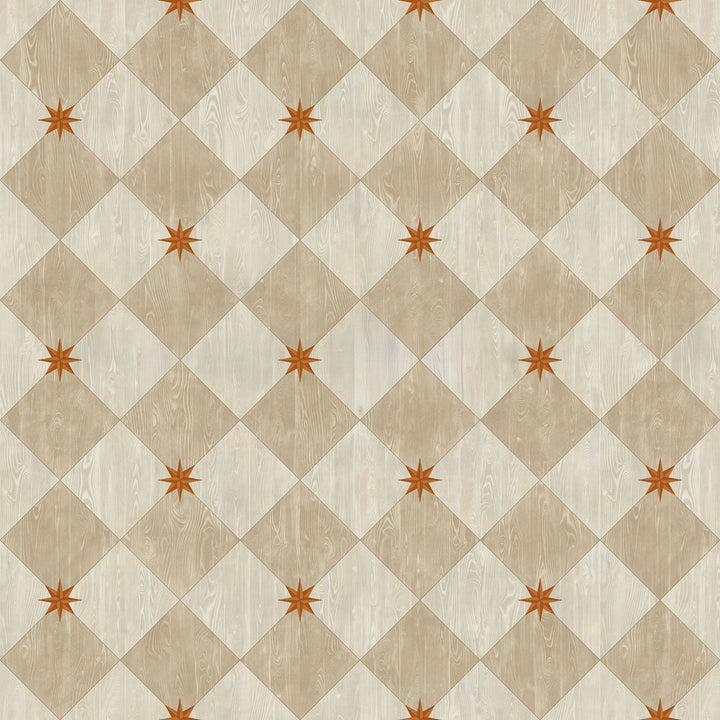 Vintage Vinyl Floorcloth Rug (Williamsburg – Compass Diamond – Gala at the Garden)