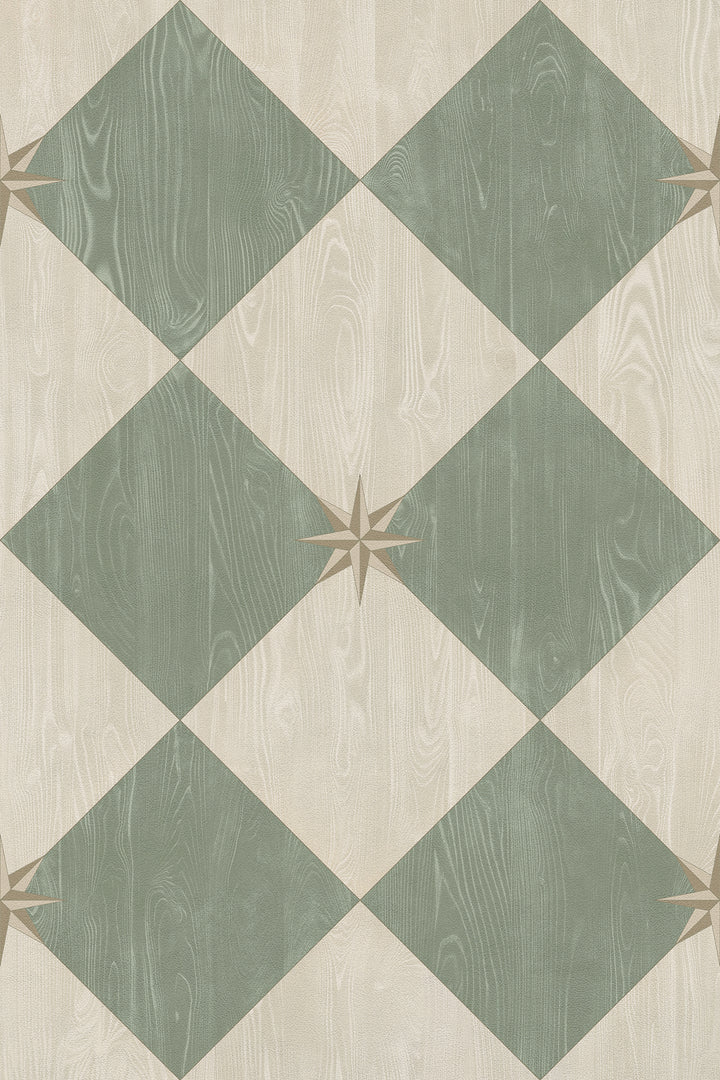 Vintage Vinyl Floorcloth Rug (Williamsburg – Compass Diamond – Garden Arbor)