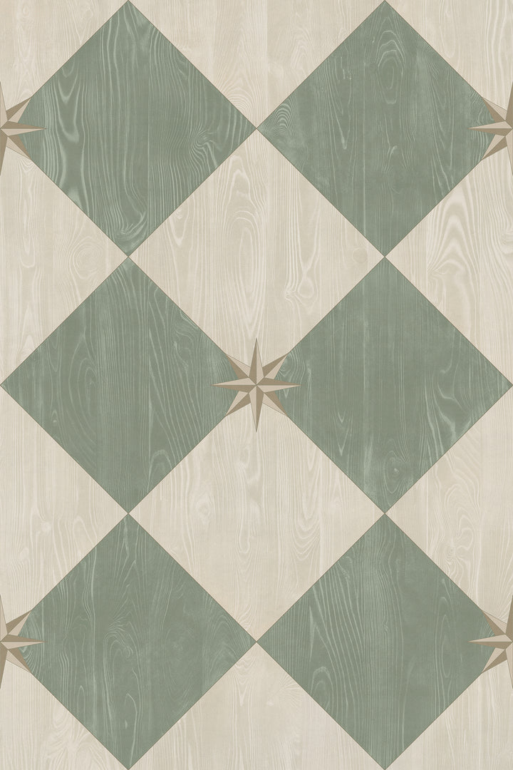 Vintage Vinyl Floorcloth Rug (Williamsburg – Compass Diamond – Garden Arbor)