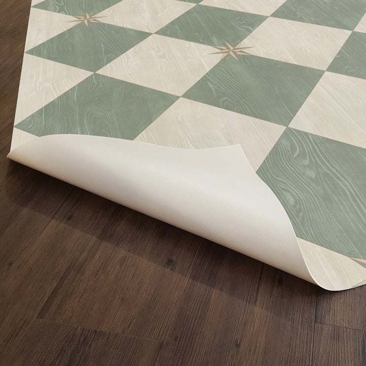 Vintage Vinyl Floorcloth Rug (Williamsburg – Compass Diamond – Garden Arbor)