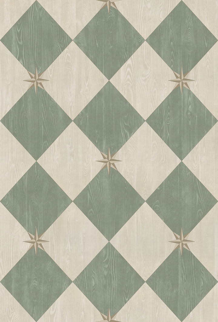 Vintage Vinyl Floorcloth Rug (Williamsburg – Compass Diamond – Garden Arbor)