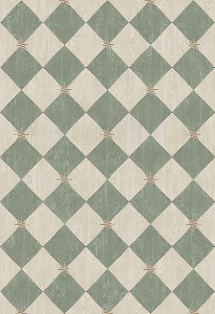 Vintage Vinyl Floorcloth Rug (Williamsburg – Compass Diamond – Garden Arbor)