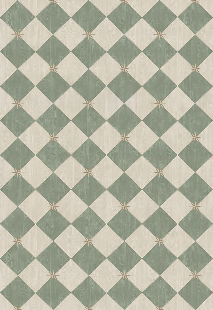 Vintage Vinyl Floorcloth Rug (Williamsburg – Compass Diamond – Garden Arbor)
