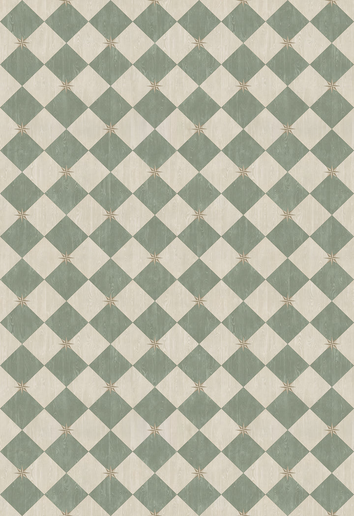 Vintage Vinyl Floorcloth Rug (Williamsburg – Compass Diamond – Garden Arbor)