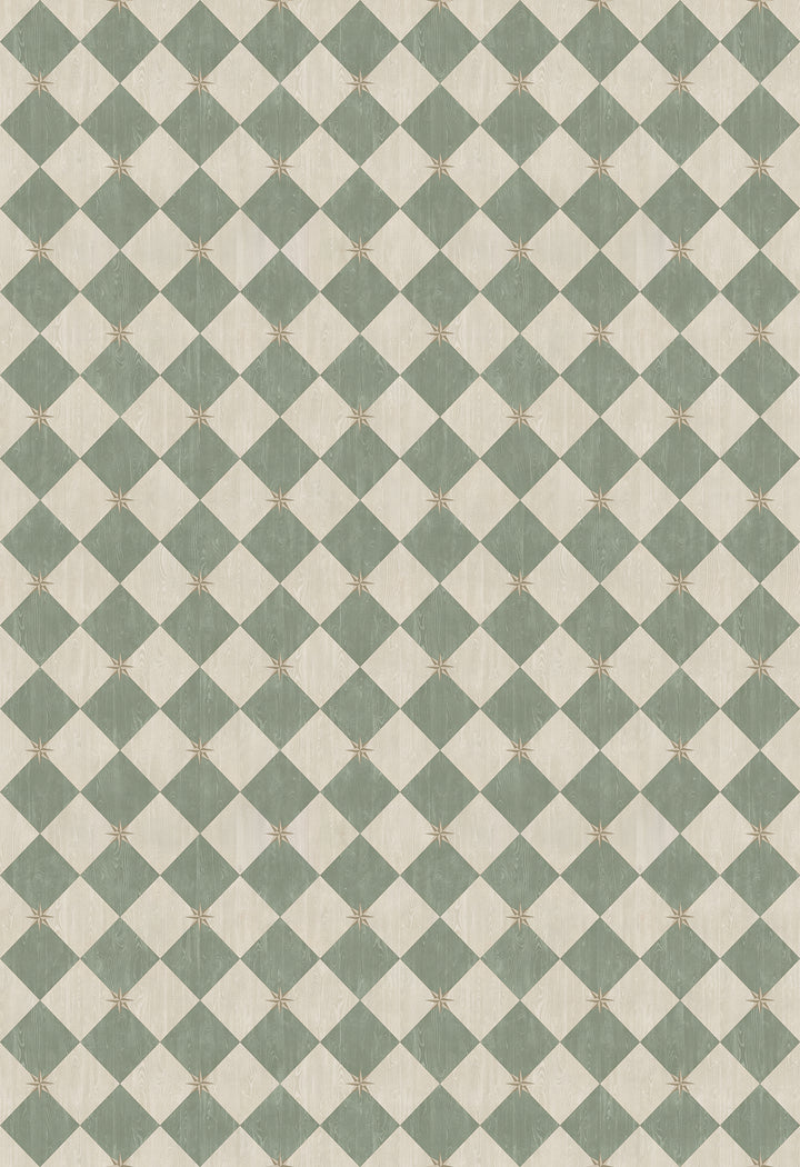 Vintage Vinyl Floorcloth Rug (Williamsburg – Compass Diamond – Garden Arbor)