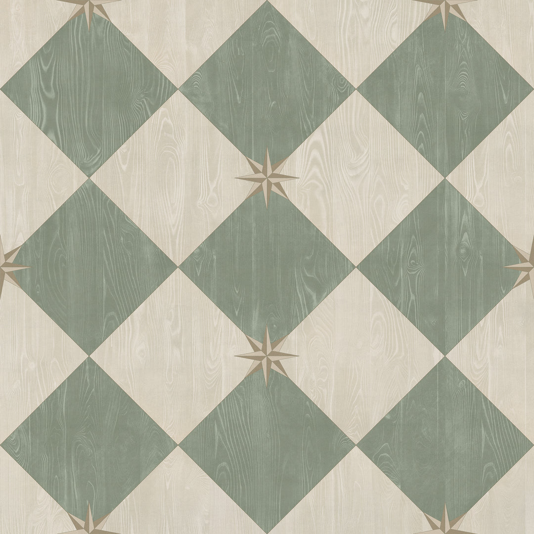 Vintage Vinyl Floorcloth Rug (Williamsburg – Compass Diamond – Garden Arbor)