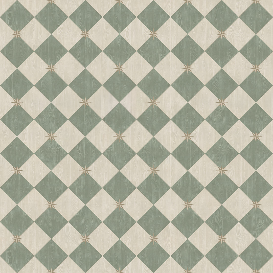 Vintage Vinyl Floorcloth Rug (Williamsburg – Compass Diamond – Garden Arbor)