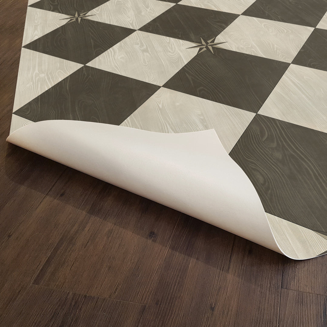 Vintage Vinyl Floorcloth Rug (Williamsburg – Compass Diamond – Garden Allée)