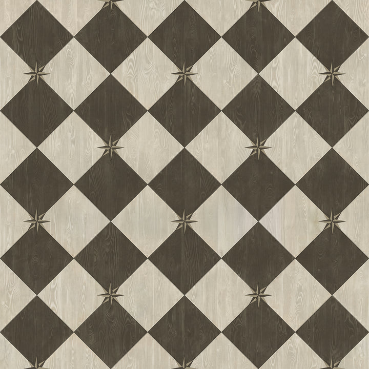 Vintage Vinyl Floorcloth Rug (Williamsburg – Compass Diamond – Garden Allée)