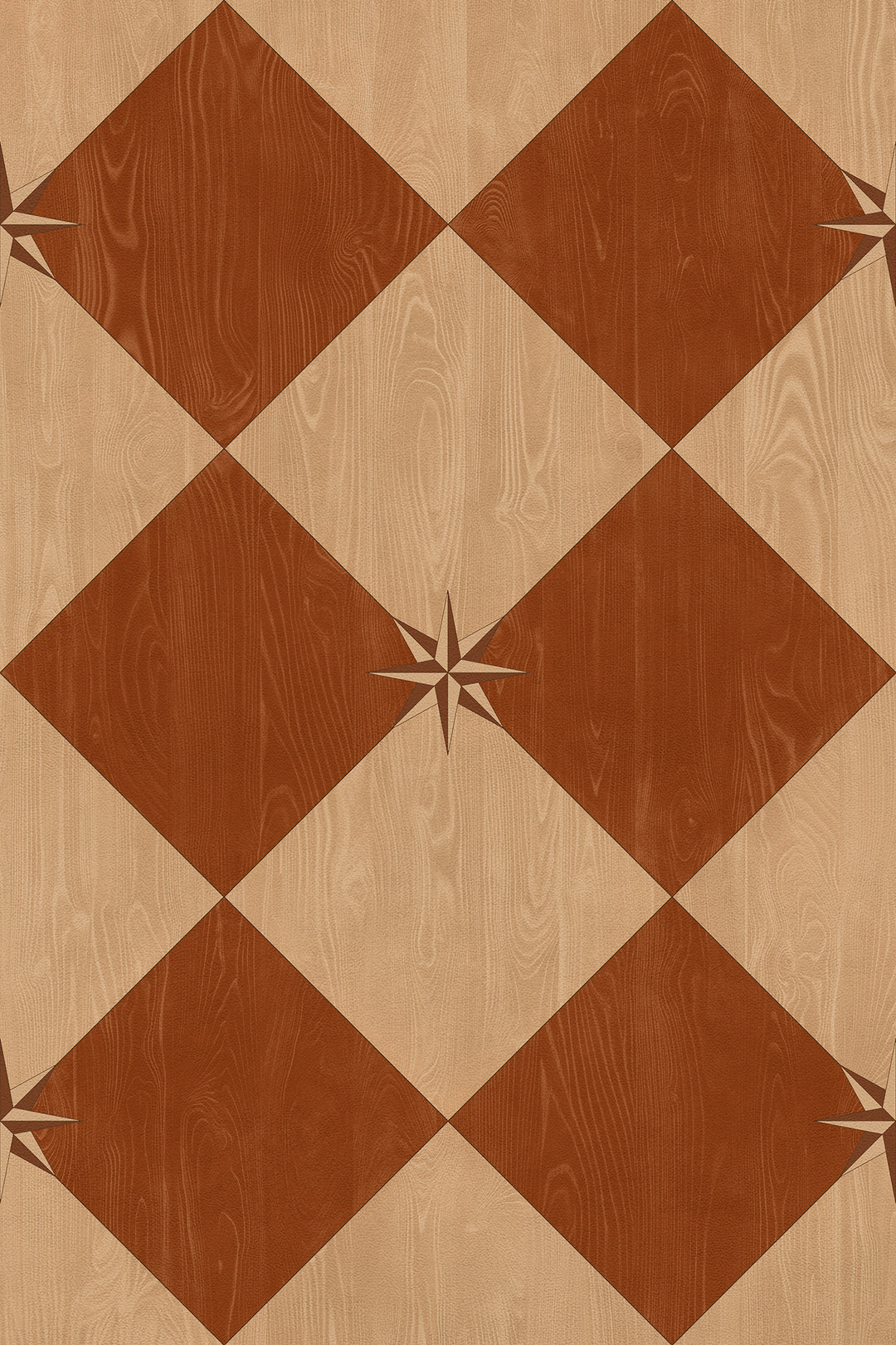 Vintage Vinyl Floorcloth Rug (Williamsburg – Compass Diamond – Garden Terrace)