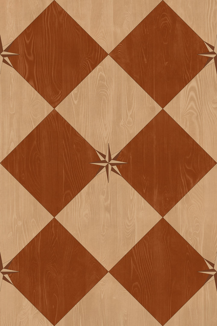 Vintage Vinyl Floorcloth Rug (Williamsburg – Compass Diamond – Garden Terrace)