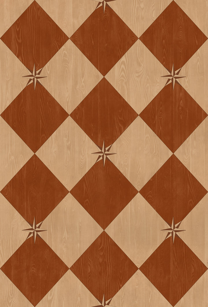 Vintage Vinyl Floorcloth Rug (Williamsburg – Compass Diamond – Garden Terrace)