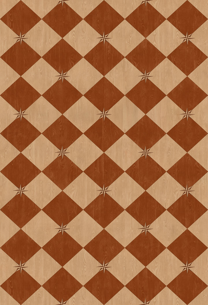 Vintage Vinyl Floorcloth Rug (Williamsburg – Compass Diamond – Garden Terrace)