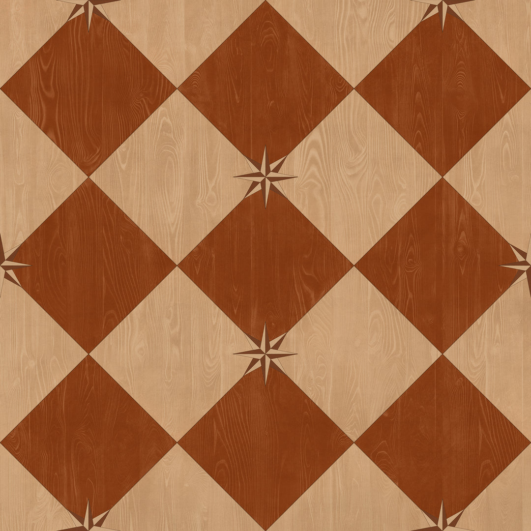Vintage Vinyl Floorcloth Rug (Williamsburg – Compass Diamond – Garden Terrace)
