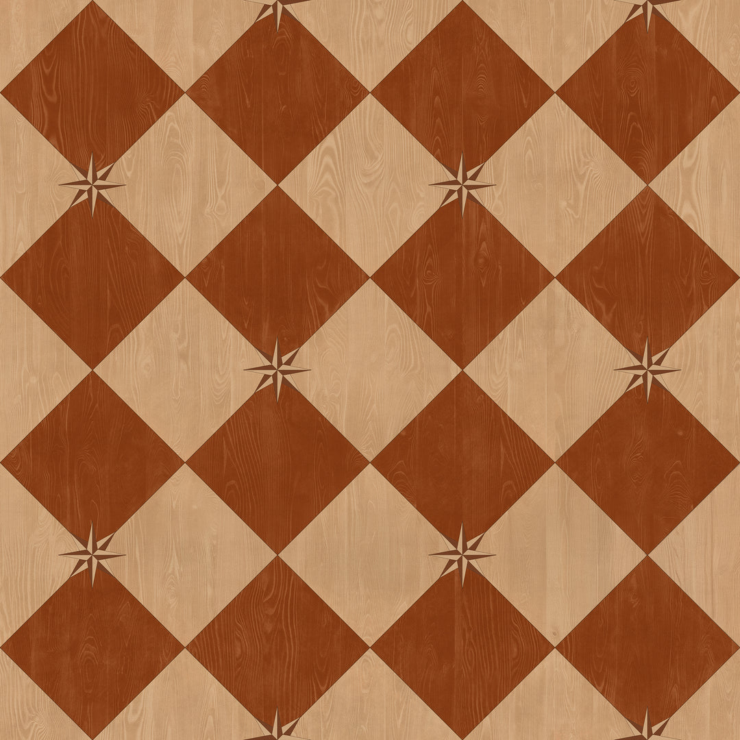 Vintage Vinyl Floorcloth Rug (Williamsburg – Compass Diamond – Garden Terrace)