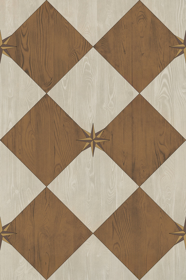 Vintage Vinyl Floorcloth Rug (Williamsburg – Compass Diamond – Garden Grounds)
