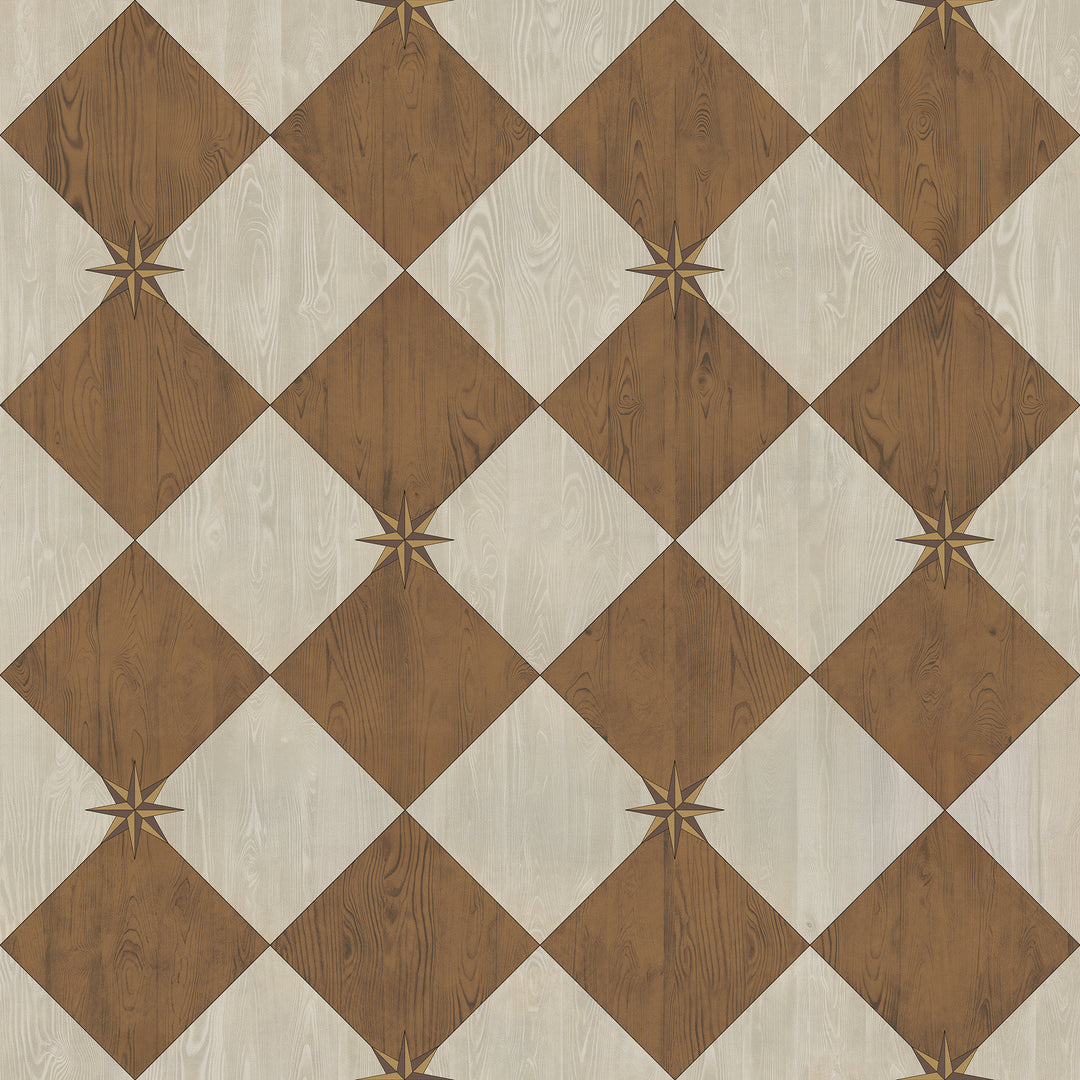 Vintage Vinyl Floorcloth Rug (Williamsburg – Compass Diamond – Garden Grounds)