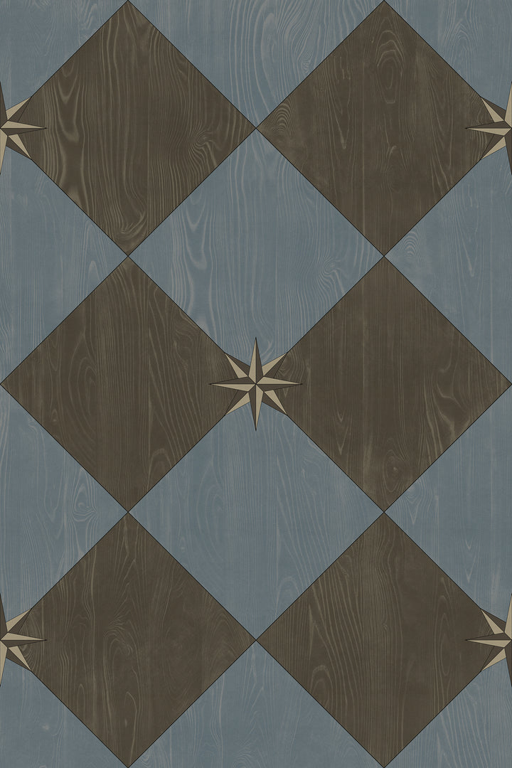 Vintage Vinyl Floorcloth Rug (Williamsburg – Compass Diamond – Garden Soirée)