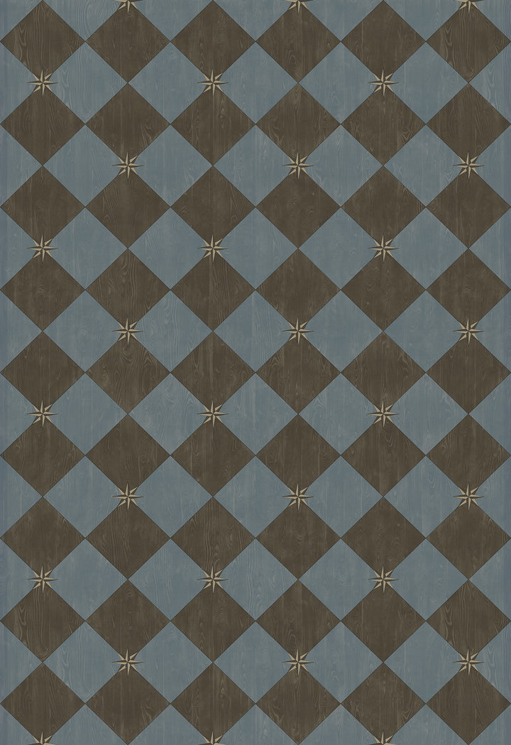 Vintage Vinyl Floorcloth Rug (Williamsburg – Compass Diamond – Garden Soirée)