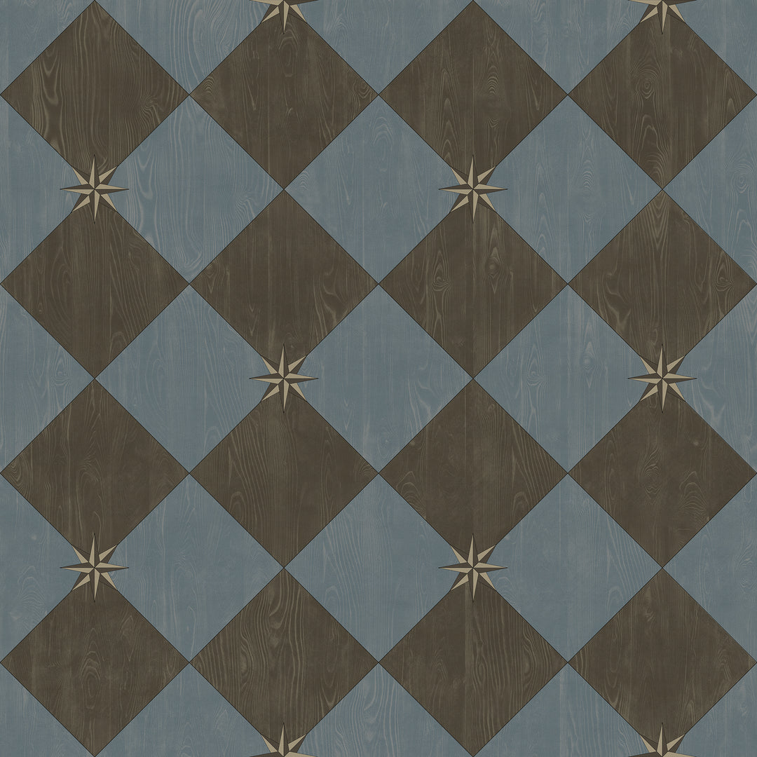 Vintage Vinyl Floorcloth Rug (Williamsburg – Compass Diamond – Garden Soirée)