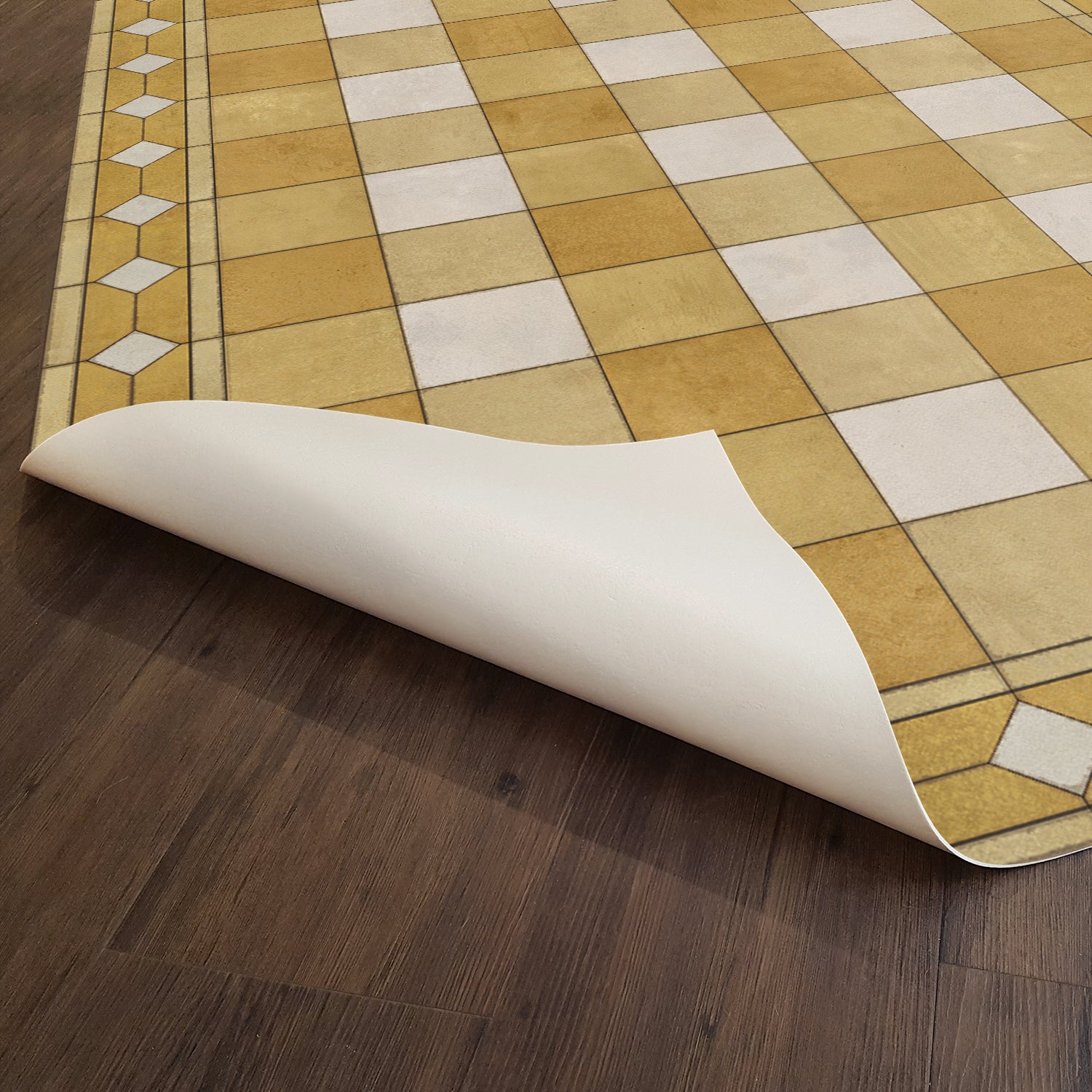 ヴィンテージ カーペット 膝掛け e579 Vintage Vinyl Floorcloth Rug (Williamsburg Gingham Tile Yellow)