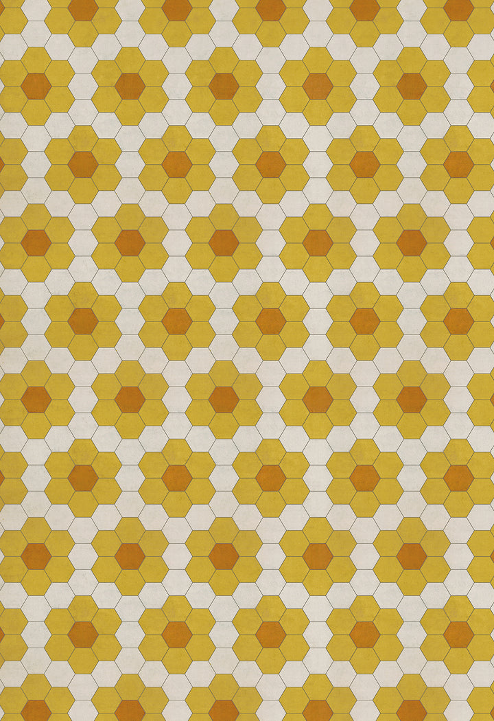 Vintage Vinyl Floorcloth Rug (Pattern 02 Pushing Up Daisies) (Lightly Distressed)