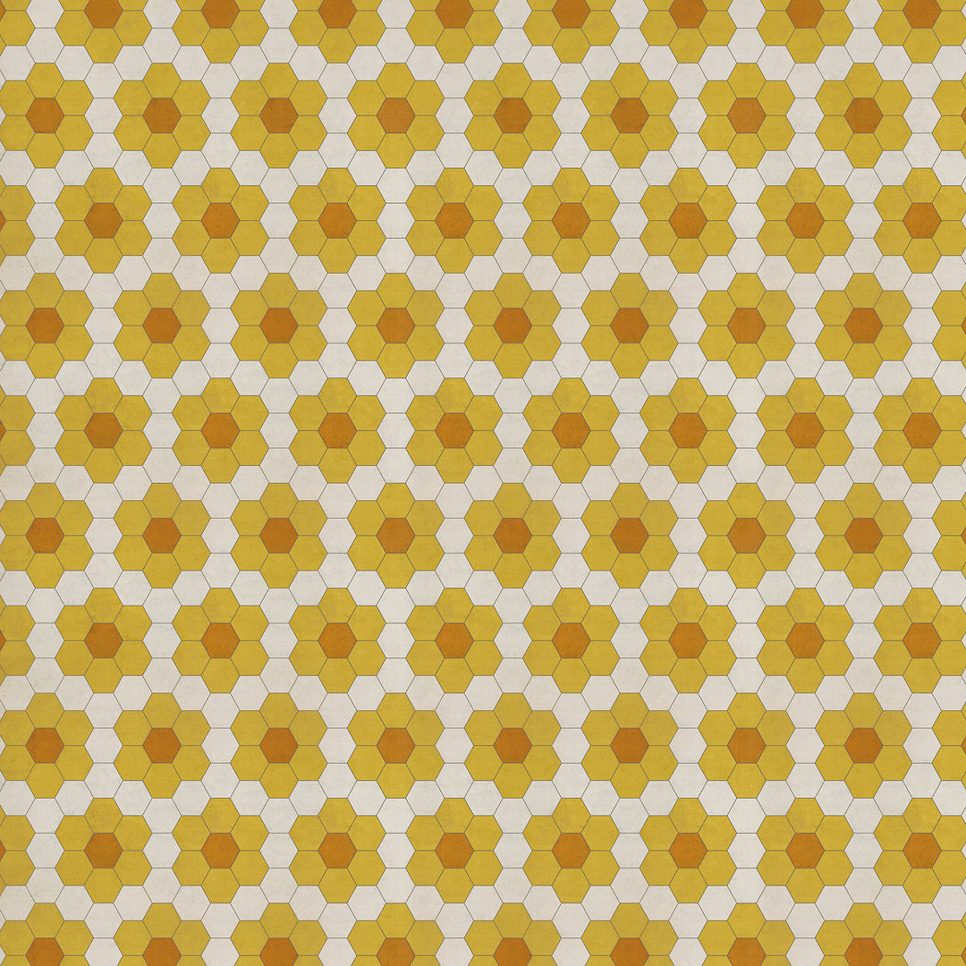Vintage Vinyl Floorcloth Rug (Pattern 02 Pushing Up Daisies) (Lightly Distressed)