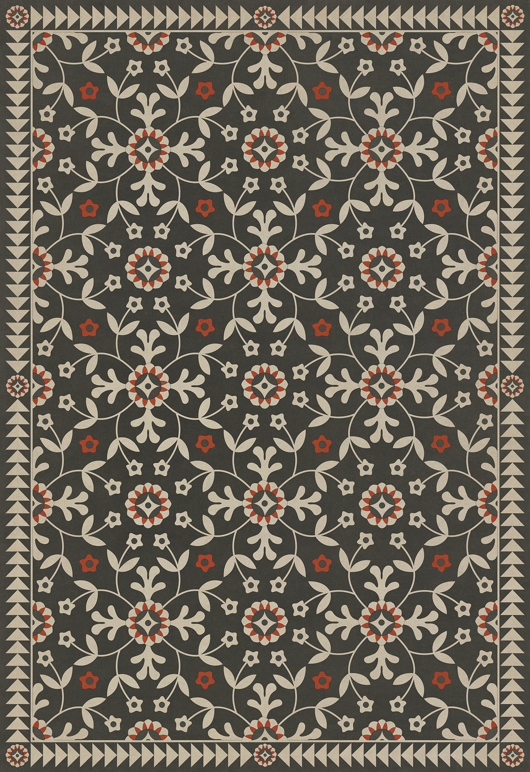 Vintage Vinyl Floorcloth Rug (Folk Art Museum - Whig Rose – Time Takes It All)