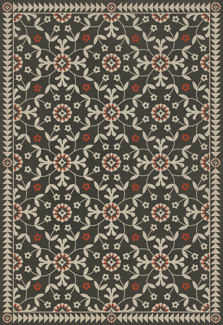 Vintage Vinyl Floorcloth Rug (Folk Art Museum - Whig Rose – Time Takes It All)