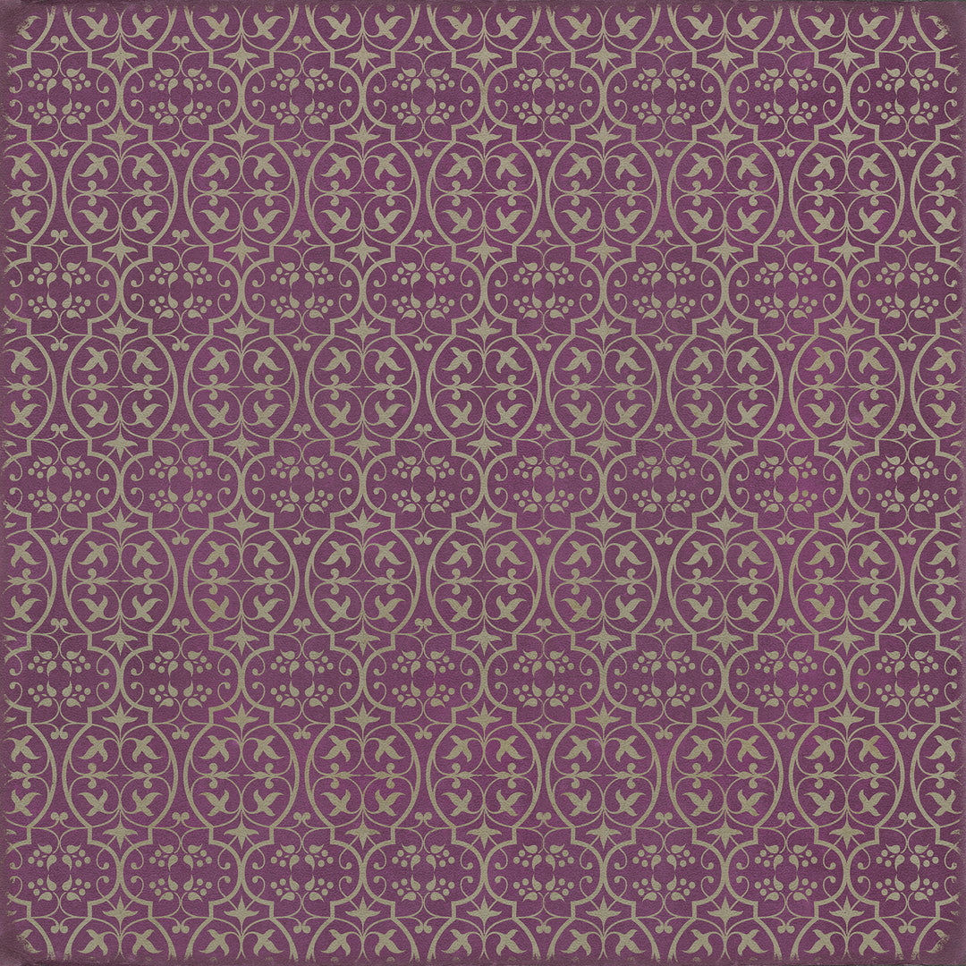 Vintage Vinyl Floorcloth Rug (Pattern 51 Now that Lilacs are in bloom)