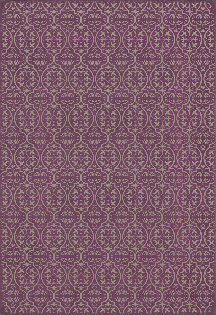 Vintage Vinyl Floorcloth Rug (Pattern 51 Now that Lilacs are in bloom)