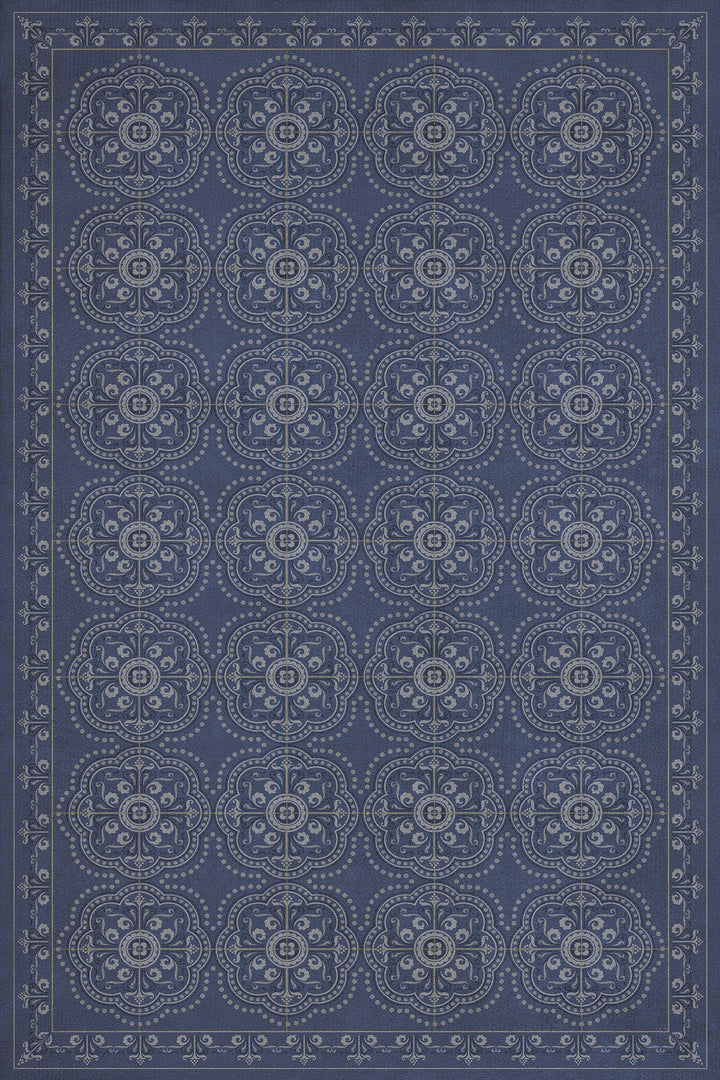 Vintage Vinyl Floorcloth Rug (Pattern 28 Indigo Bandana)